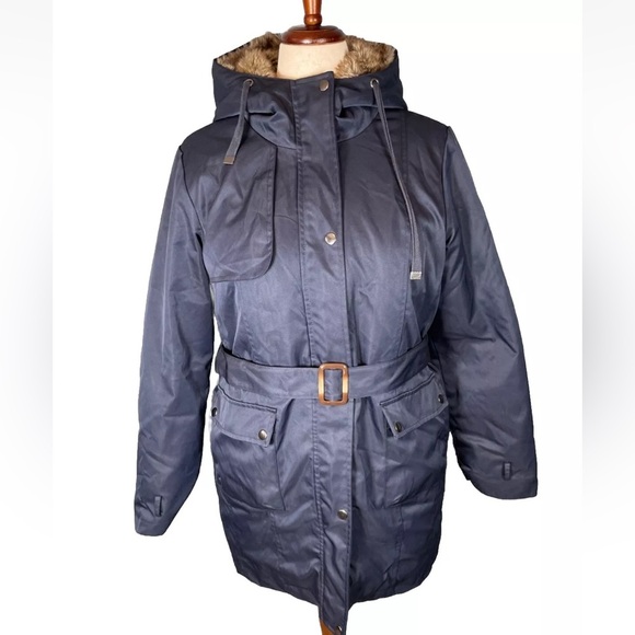 Valuker Winter Trench Coat  Detachable Faux Fur Lined Hooded Parka Size Large - Picture 1 of 8